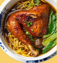 Braised Herbal Chicken Noodle Soup with Pickled Papaya (Mì gà tiềm ăn kèm đu đủ ngâm)